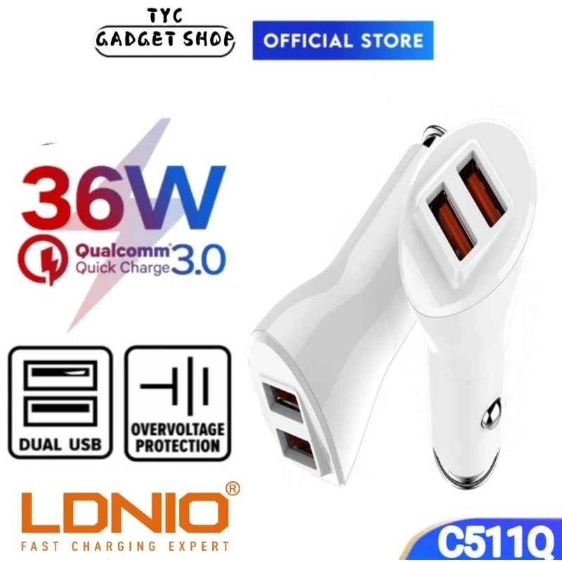 LDNIO C511Q ที่ชาร์จแบตในรถ 2 USB QC3.0 ชาร์จเร็วที่ชาร์จในรถยนต์ขนาดเล็กอิเล็กทรอนิกส์