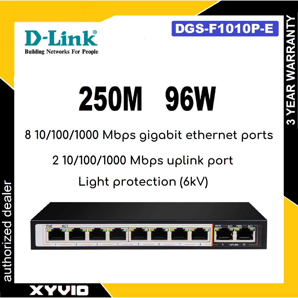 D-LINK DGS-F1010P-E 8GE PoE+ 2GE Uplink 250m PoE Switch