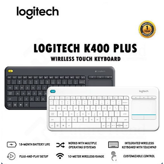 คีย์บอร์ดระบบสัมผัสไร้สาย Logitech K400 Plus (920-007165) - สีดํา | (920-007166) - สีขาว