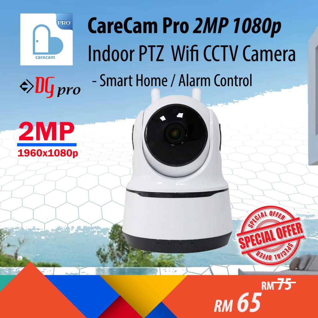 Carecam Pro 2MP 1080p ไฟคู่ในร่ม PTZ การติดตามอัตโนมัติกล้องวงจรปิดไร้สาย Wifi - ขยายสําหรับบ้านอัจฉ