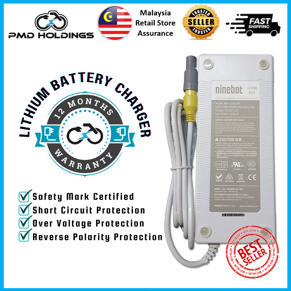[12 Months Warranty] Second Hand 63V 1.9A / 61V 1.9A Battery Charger For Ninebot One C, C+, E, E+, P