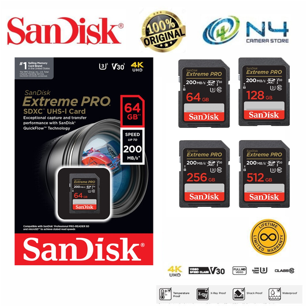 การ ์ ด Sandisk Extreme Pro SDXC UHS-I ( 64GB/ 128GB/ 256GB🌹 (200MB )