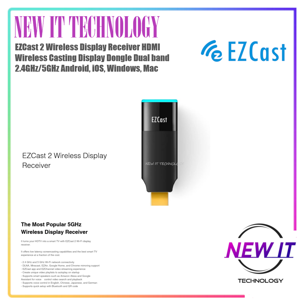 EZCAST Compact&EZCast 2 Wireless Display Receiver HDMI Wireless Casting Display Dongle Dualband 2.4/
