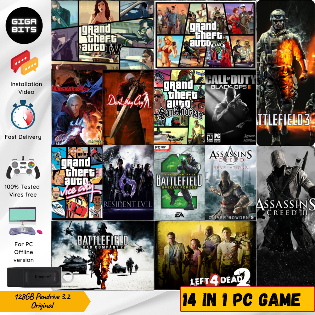 [ 14 PC GAME ] คอลเลกชัน pendrive GTA V Call of Duty Battlefield Resident Evi Assassins Creed GTA 5 