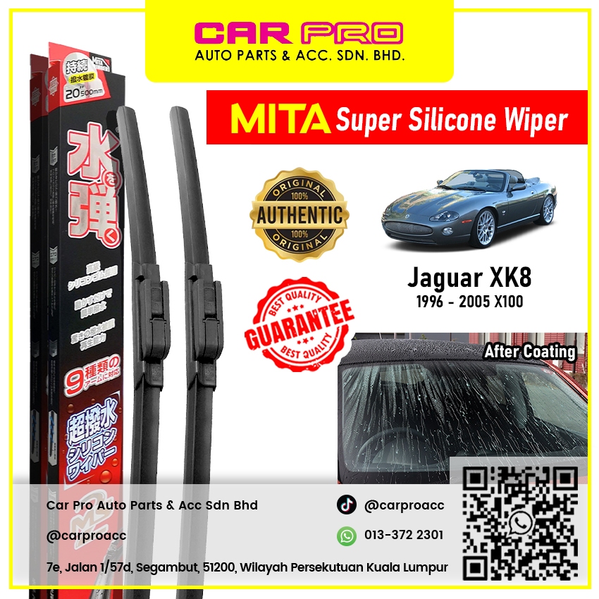 Jaguar XK8 1996 - 2005 X100 1 คู่ MITA SILICONE COATING Aero ใบปัดน้ําฝนด้านหน้า TWIN ชุด 20 & 20