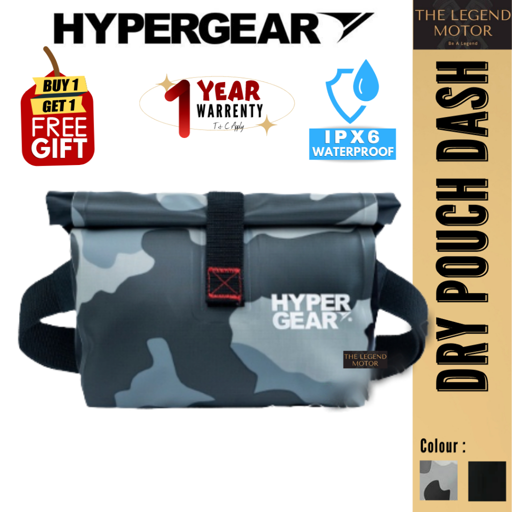 HYPERGEAR DRY POUCH DASH WATER PROOF BAG CROSSBODY สีดํา Camo GREY HITAM 1 ปี WARRENTY HYPER GEAR BE
