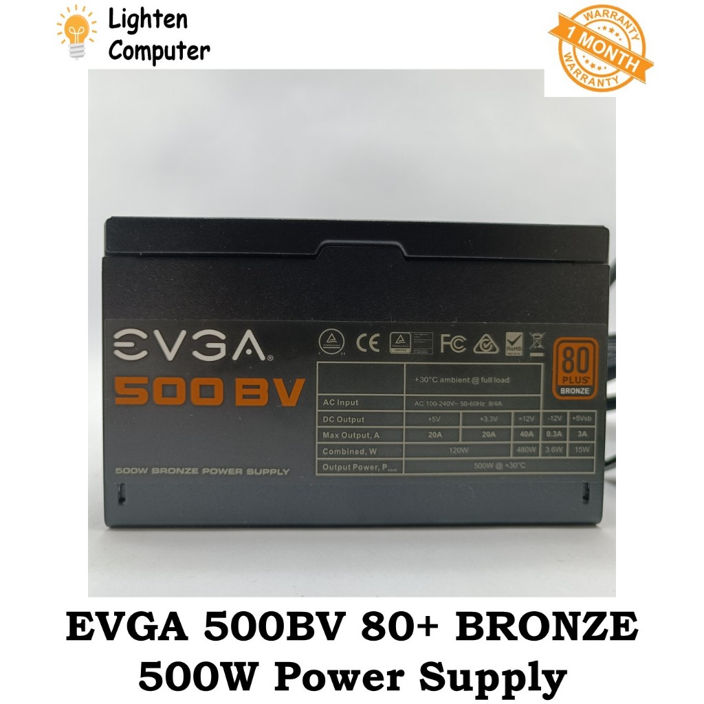 USED EVGA 500BV 500W 80+ PSU สีบรอนซ์ | เอทีเอ็กซ์ | พาวเวอร์ซัพพลาย