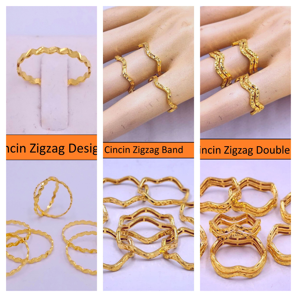 Zigzag แหวน Solid Gold 916 แหวนทองแหวนแข ็ ง 916 แหวน Bajet ทอง 916 แหวน Bajet