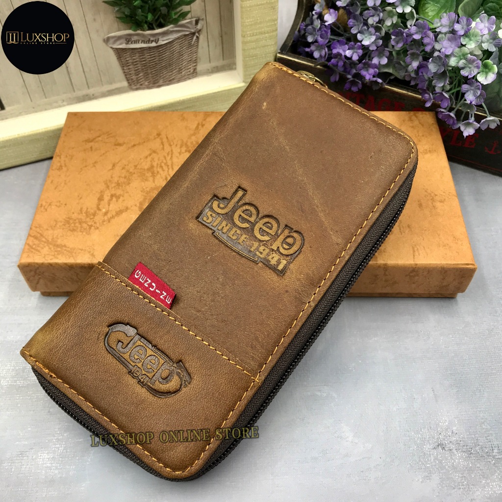 Long Zip Leather Wallet Men Cow Leather Wallet