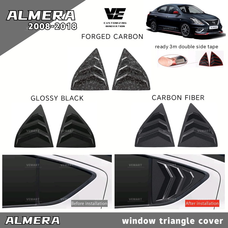 Vemart nissan ALMERA n17 2008-2018 อุปกรณ์เสริมฝาครอบสามเหลี่ยมหน้าต่างด้านข้างรถยนต์