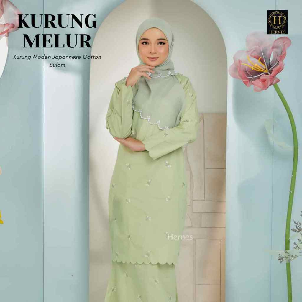 HERNESS MODERN KURUNG ชุดผ้าฝ้าย EMBROIDERY RAYA ชุด 2025 จับคู่ KURUNG ชุดผ้าผ้าฝ้ายปักลาย