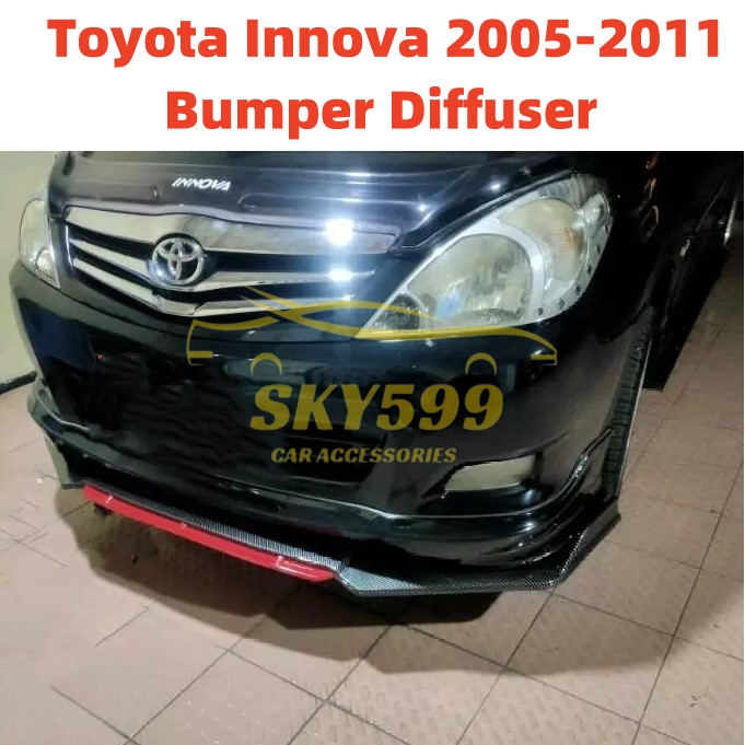Toyota Innova 2005-2011 กันชนหน้า Diffuser Lip Wrap Splitters ด้านหลังกระโปรงสีดํา