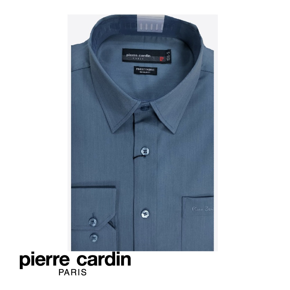 Pierre CARDIN เสื้อยืด แขนยาว สไตล์ธุรกิจ พร้อมกระเป๋า สําหรับผู้ชาย (พอดีตัว) - สีเทา สีฟ้า (W4102B-11495)
