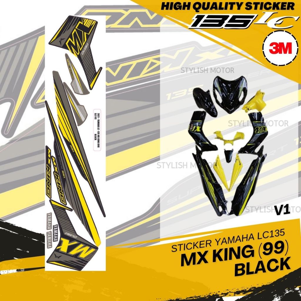 Stripe Yamaha Lc 135 V1 [ 3M Sticker ] Mx King (99) Black MattBlack Motorcycle Sticker คุณภาพสูง Lc1