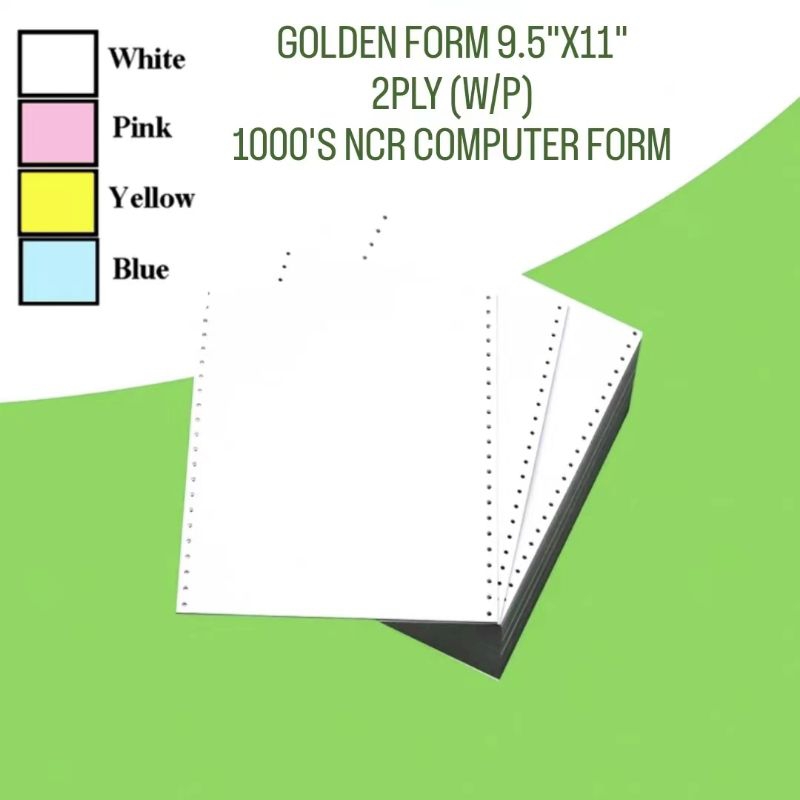 (1 กล่อง) GOLDEN FORM 9.5"X11" 2PLY [W/P] คอมพิวเตอร์ NCR 1000S รูปแบบ 电aouo纸 X 1BOX