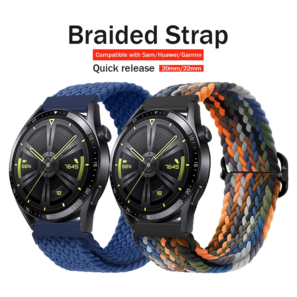 [MY] Samsung, Huawei, Garmin, Fossil Smartwatch Braided Loop Adjustable Elastic Band- 20mm & 22mm