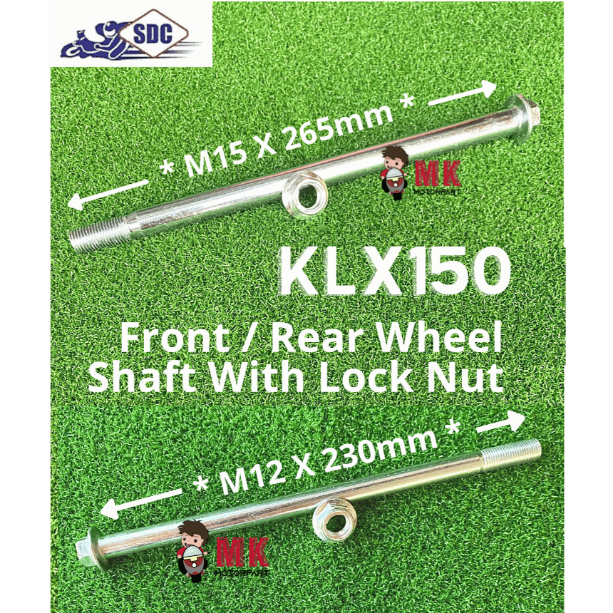 Kawasaki KLX150 FRONT / REAR WHEEL SHAFT พร้อม LOCK NUT / Sap Roda Depan Belakang KLX D-Tracker 150