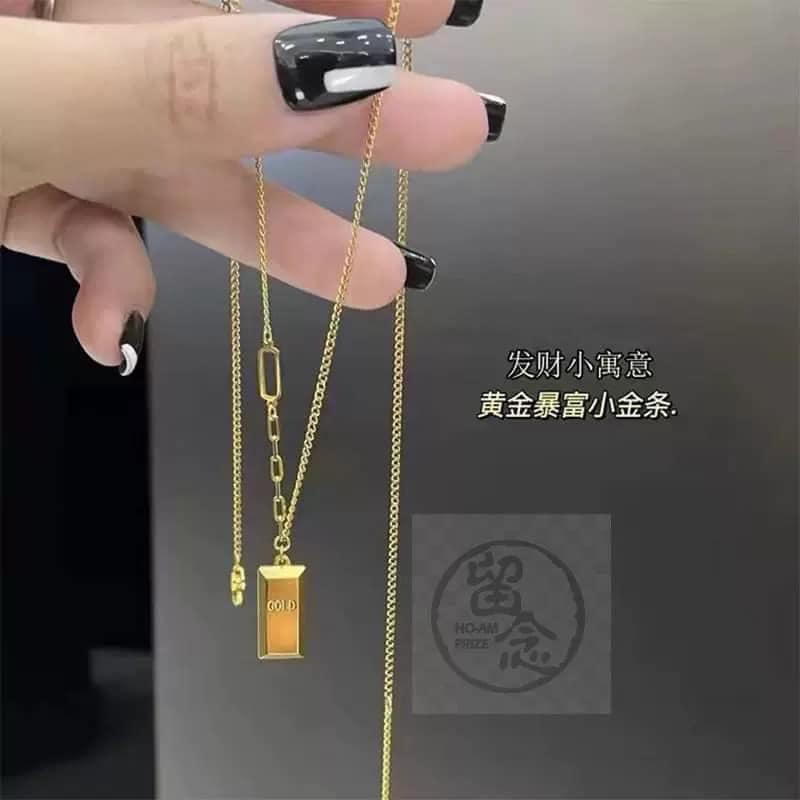 เค7291 财小金条项链 สร้อยคอทองคําแท่งขนาดเล็กเพื่อความร่ํารวยและดึงดูดความมั่งคั่ง