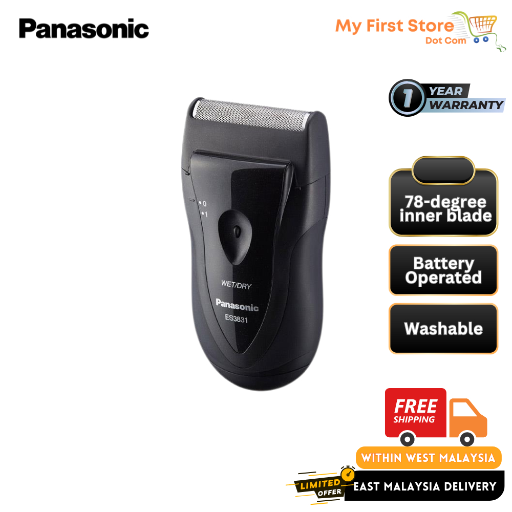 Panasonic ES3831 เครื่องโกนหนวดสําหรับเดินทางสําหรับผู้ชายใบมีดเดียวแบตเตอรี่ดําเนินการเปียก/แห้ง ES