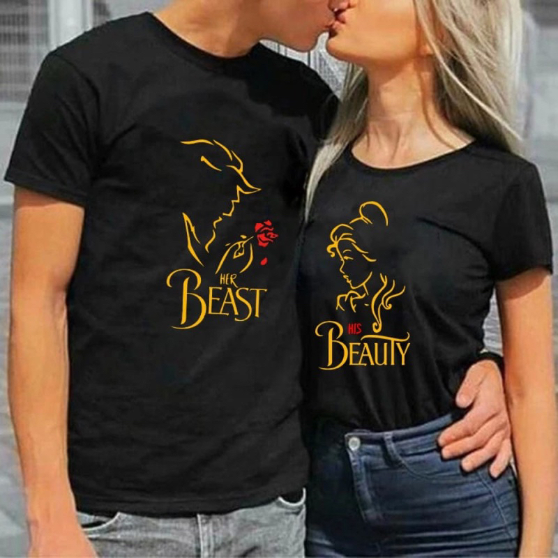 เสื้อยืด COUPLE HIS BEAUTY และ HER UNISEX ที่ดีที่สุด 100% COTTON PREMIUM QUALITY