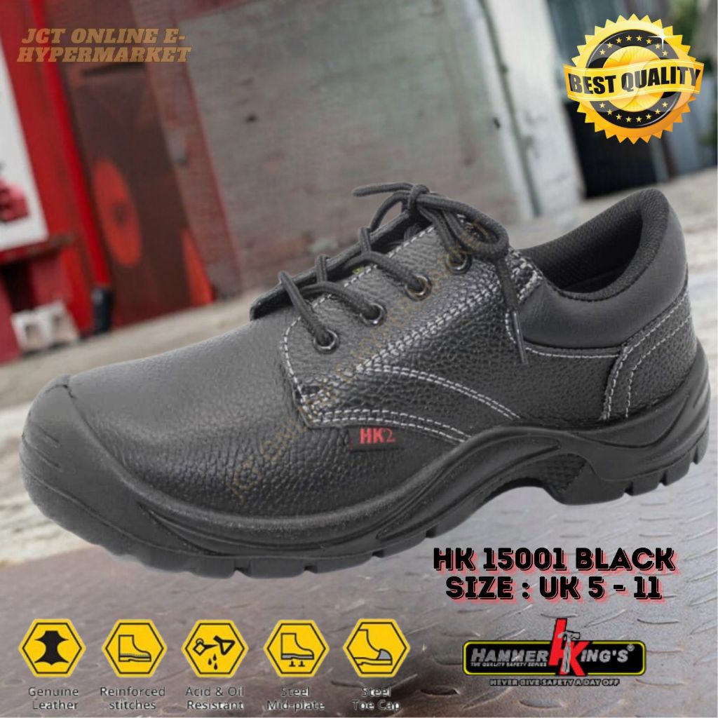Hammer Kings HK2 รองเท้านิรภัย Steel Toe Cap Steel Midsole หนังรองเท้านิรภัย Anti-Slip HK 15001 BLK