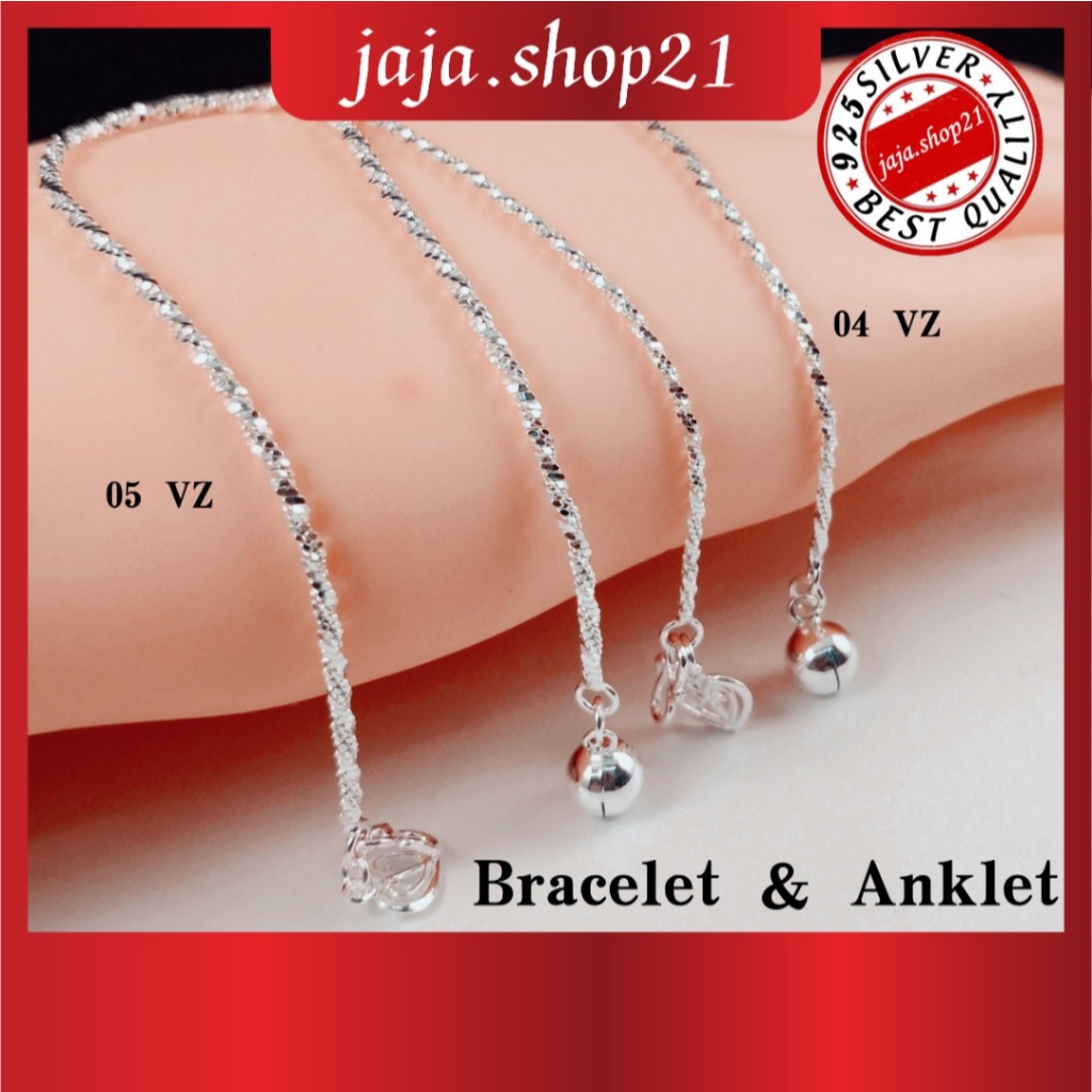 สร้อยข้อมือเงิน 925 และกําไลข้อเท้า VZ 925 สร้อยข้อมือและโซ่ถอนเงิน Gelang Tangan & Gelang Kaki Pera