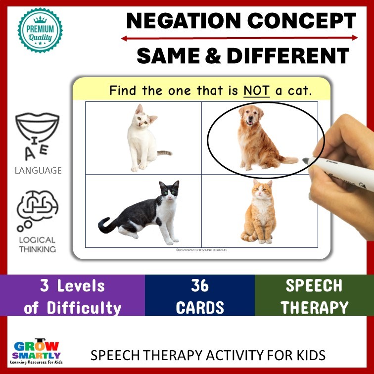 GROWSMARTLY Negation Task Card Speech Therapy กิจกรรม Speech Therapy เครื่องมือคําพูด Delay ออทิสติก