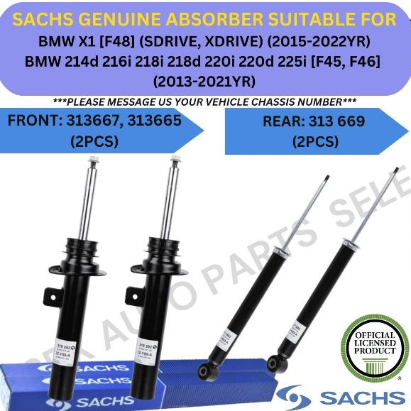 SACHS ABSORBER (FRONT, REAR) สําหรับ BMW X1 [F48] 15-21YR / 214d 216i 218d 220i 220i 220d 225i [F45,