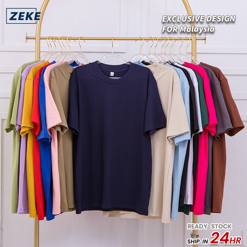 ZEKE A0004 ผ้าฝ้าย Unisex 220GM/m2 รอบคอธรรมดา Tshirt ผู้หญิงผู้ชายเสื้อ 3XL 4XL 5XL