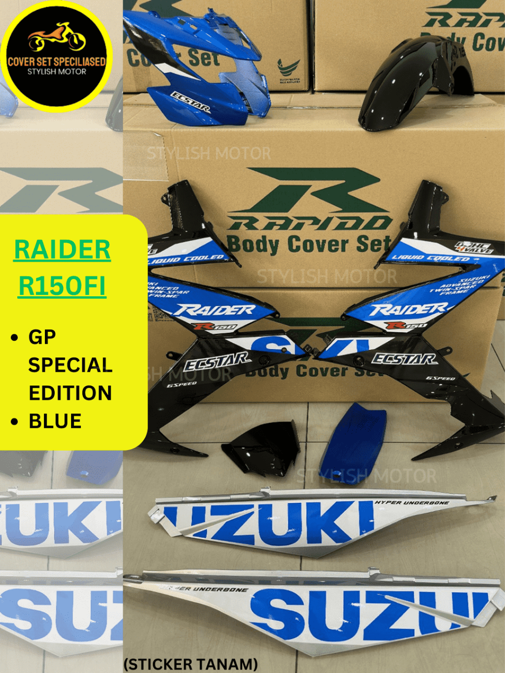 ชุดครอบ RAPIDO SUZUKI Raider R150fi GP Special Edition Blue Body Coverset สติ๊กเกอร์ Tanam Stripe Ta