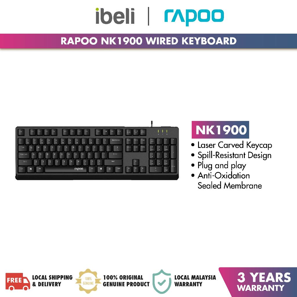 Rapoo NK1900 คีย์บอร์ดแบบมีสาย