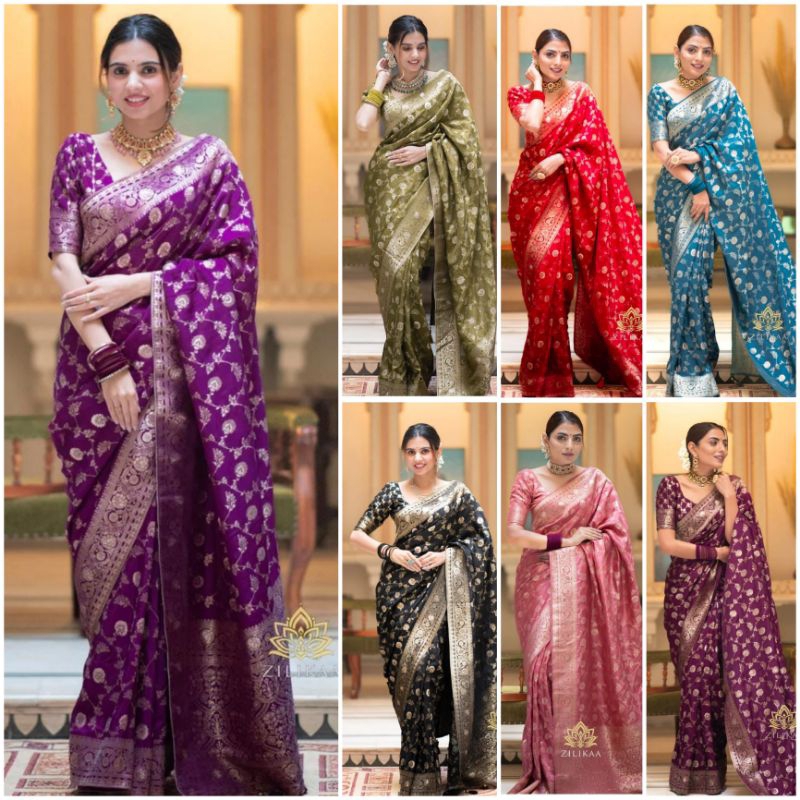 Saree Silk Saree นุ่มพร้อมเสื้อ Contrast / Saree งานแต่งงานสําหรับผู้หญิง / Saree เพื่อนเจ้าสาว