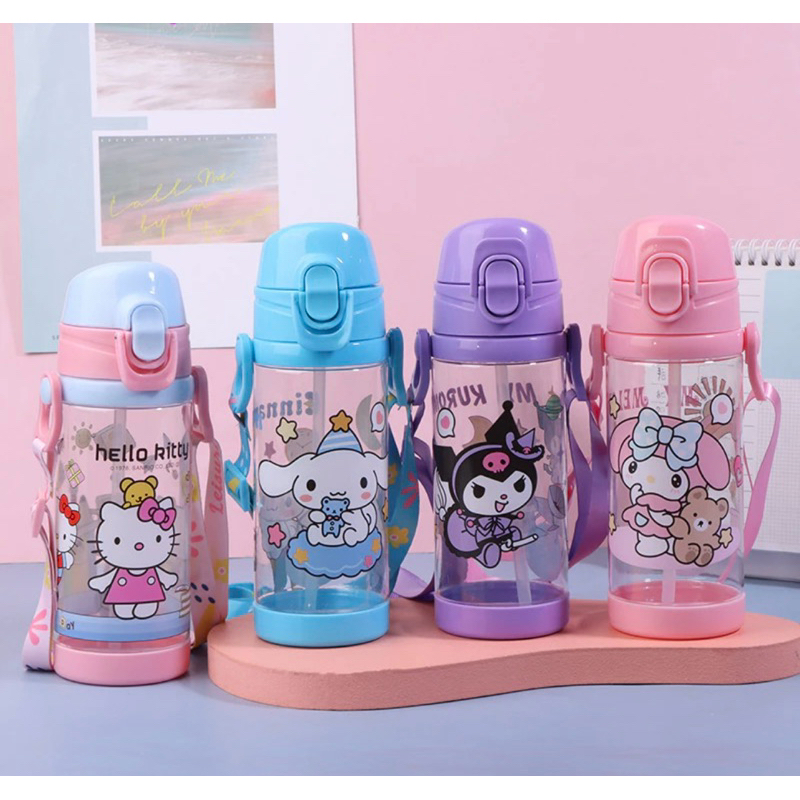 Sanrio Kids Cartoon Water Bottle Straw & Strap BPA Free 500ml