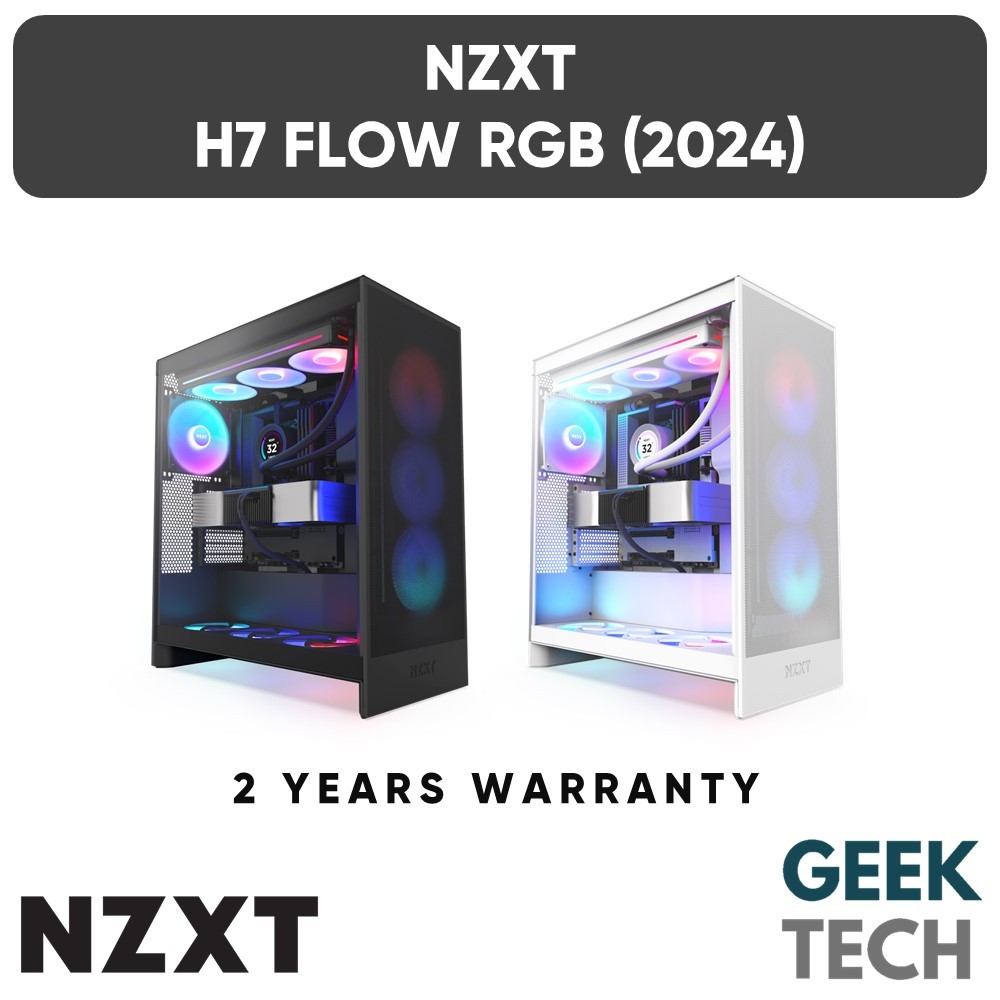 NZXT H7 Flow RGB (2024) Mid-Tower ATX Airflow Case PC Casing พร้อมพัดลม RGB,ระบายความร้อน GPU โดยเฉพ