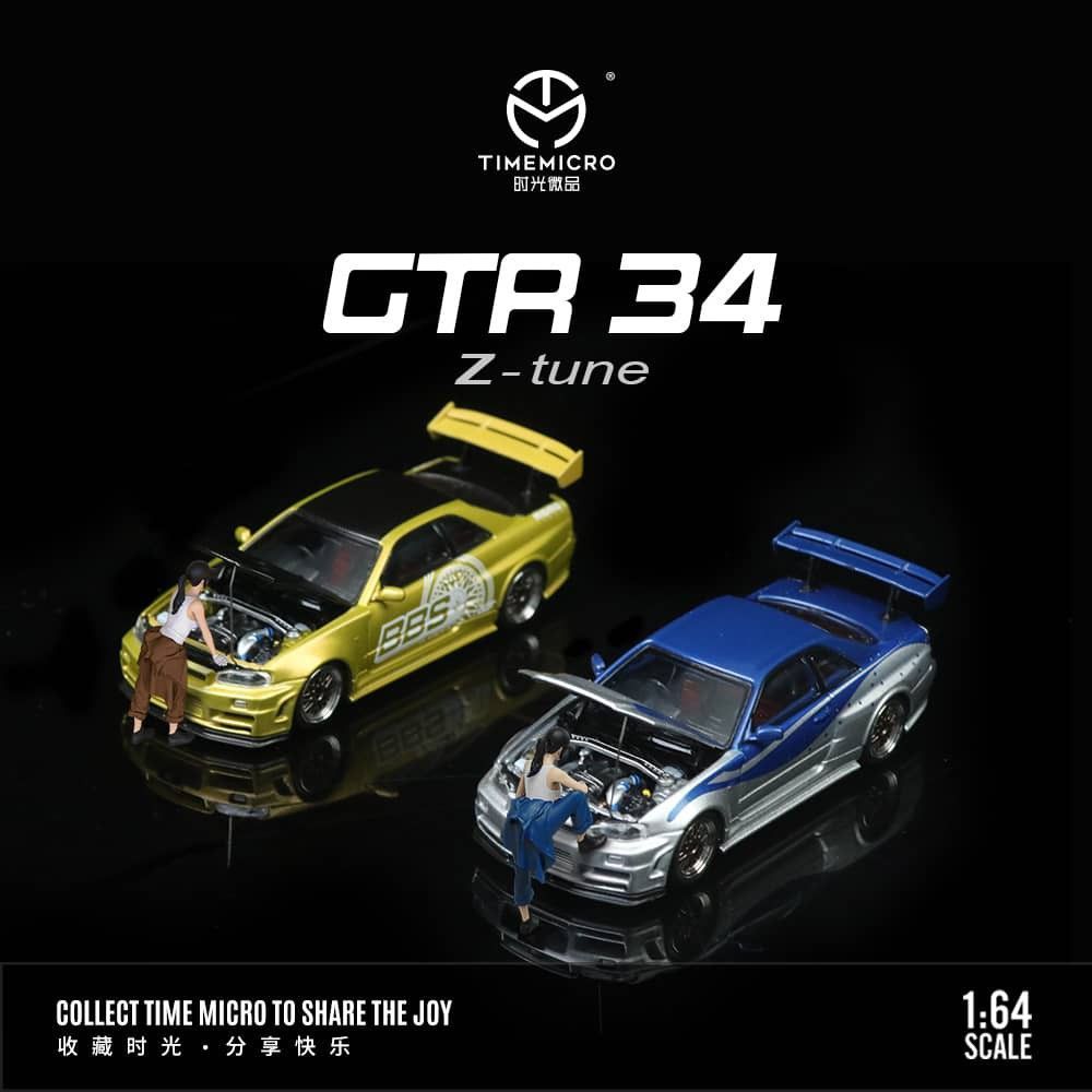 TIME MICRO 1/64 Nissan Skyline GTR-R34 Z-Tune GOLD SILVER/BLUE