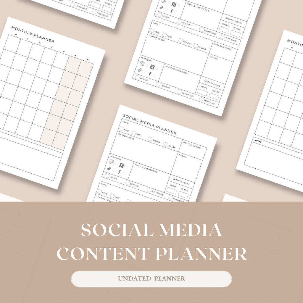 (Undated) Social Media Content Planner 2024 2025 2026 Instagram Tiktok Twitter Facebook