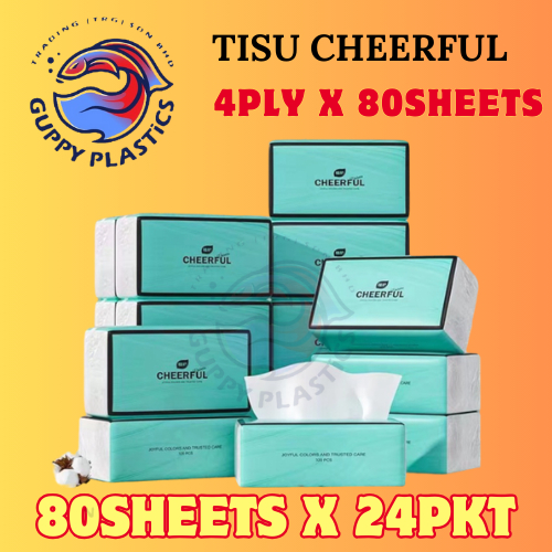 TOU CHEERFUL 4PLY X 80PULLS TIFFANY BLUE / FACIAL TISSUE 4PLY THICKENING