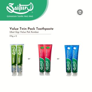 Zaitun Toothpaste - Extra Mint/Whitening/Aloe Vera (175g x 2) Value Twin Pack Ubat Gigi Halal