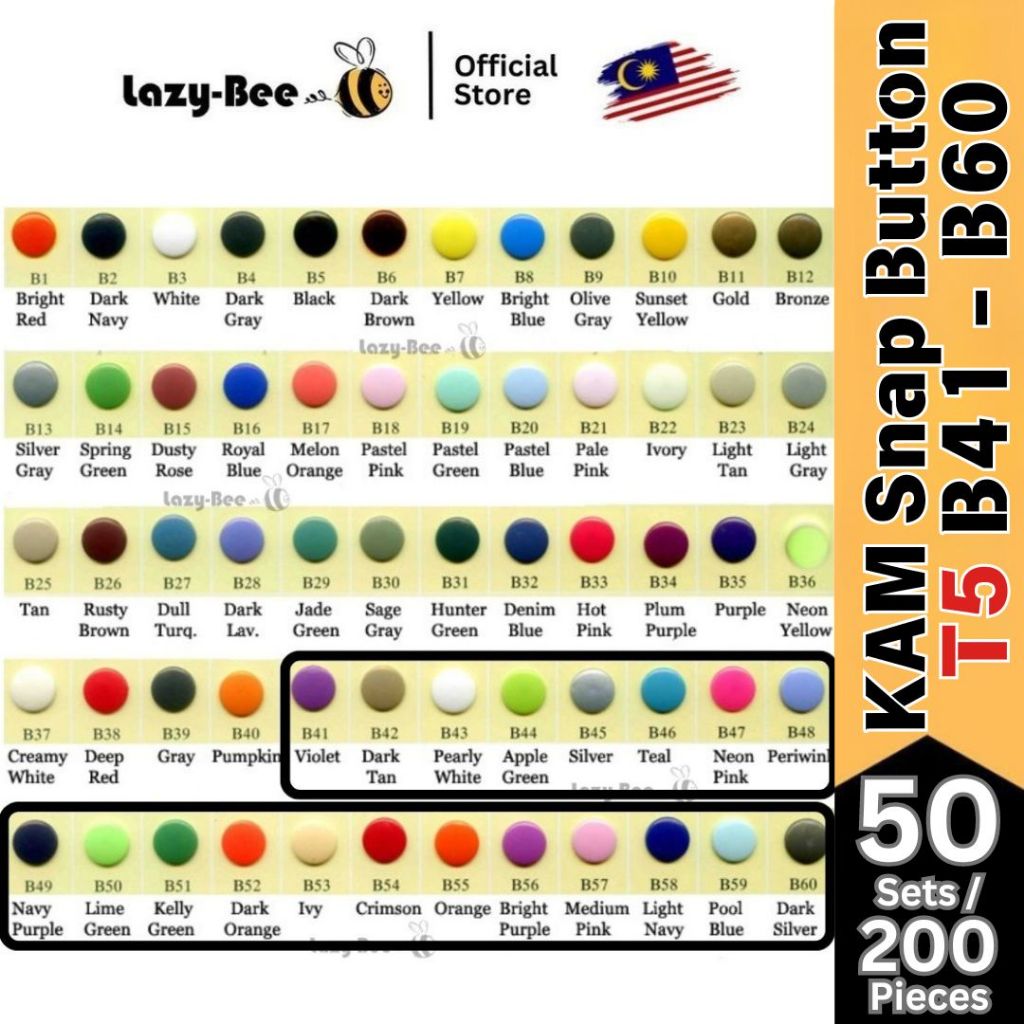 50 ชุด (200 ชิ้น) B41-B60 T5 KAM Glossy Snap ปุ่มพลาสติก Fastener DIY เรซิ่นสตั๊ดเย็บ Craft Face Shi