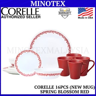 Corelle 16pcs Spring Blossom Red Dinnerware Set Livingware Dinner Serve Set (Minotex)