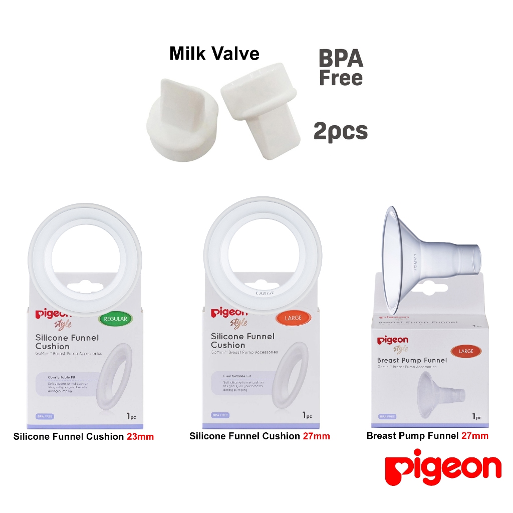 หน้า PIGEON อะไหล่เครื่องปั๊มนม GoMini ( Milk Valve ), ( เบาะรองนั่งช่องทางซิลิโคน ), ( กรวยปั๊มนม )
