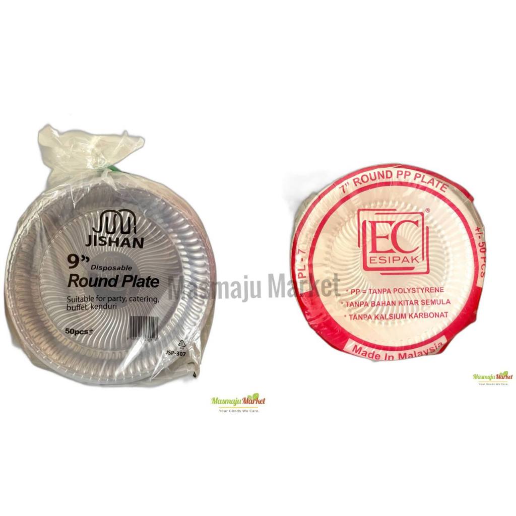 ( 50PCS ) 7 & 9 Round PP Plate / Plastic Plate & Pinggan Plastik Pai Buang.