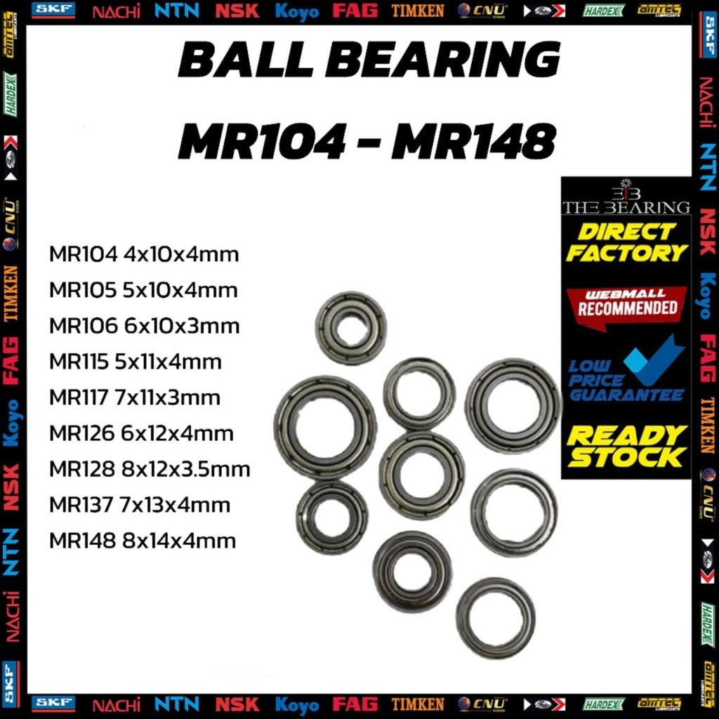MINITURE BALL BEARING MR104 MR105 MR106 MR115 MR126 MR128 MR137 MR148 ZZ