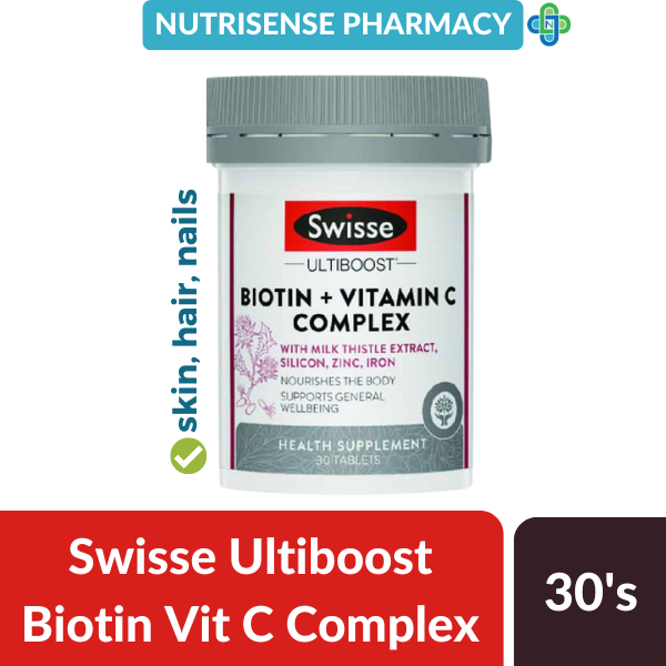 Swisse Ultiboost Biotin + วิตามินซีคอมเพล็กซ์ (30 แท็บ)