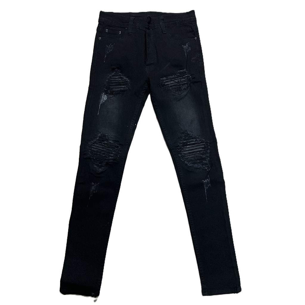 Bigbank Jeans Amiri Starboy Black Jeans Koyak Tampal Jeans Mat Motor