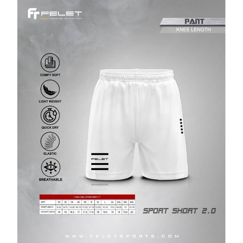 FELET PANT KNEE LEGHT SPORT SHORT 2.0/SHORT PANT/PANT FELET BADMINTON/BADMINTON SHORT