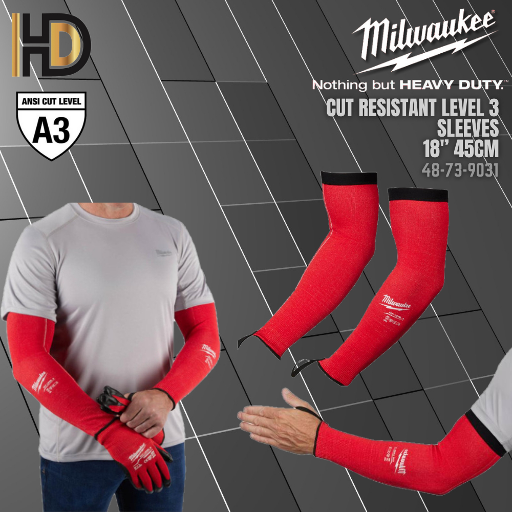 Milwaukee ตัดระดับ 3 แขน 18" 45 ซม. / 48-73-9031 / Milwaukee Anti Cut Sarung Tangan / Milwaukee แขนยาว