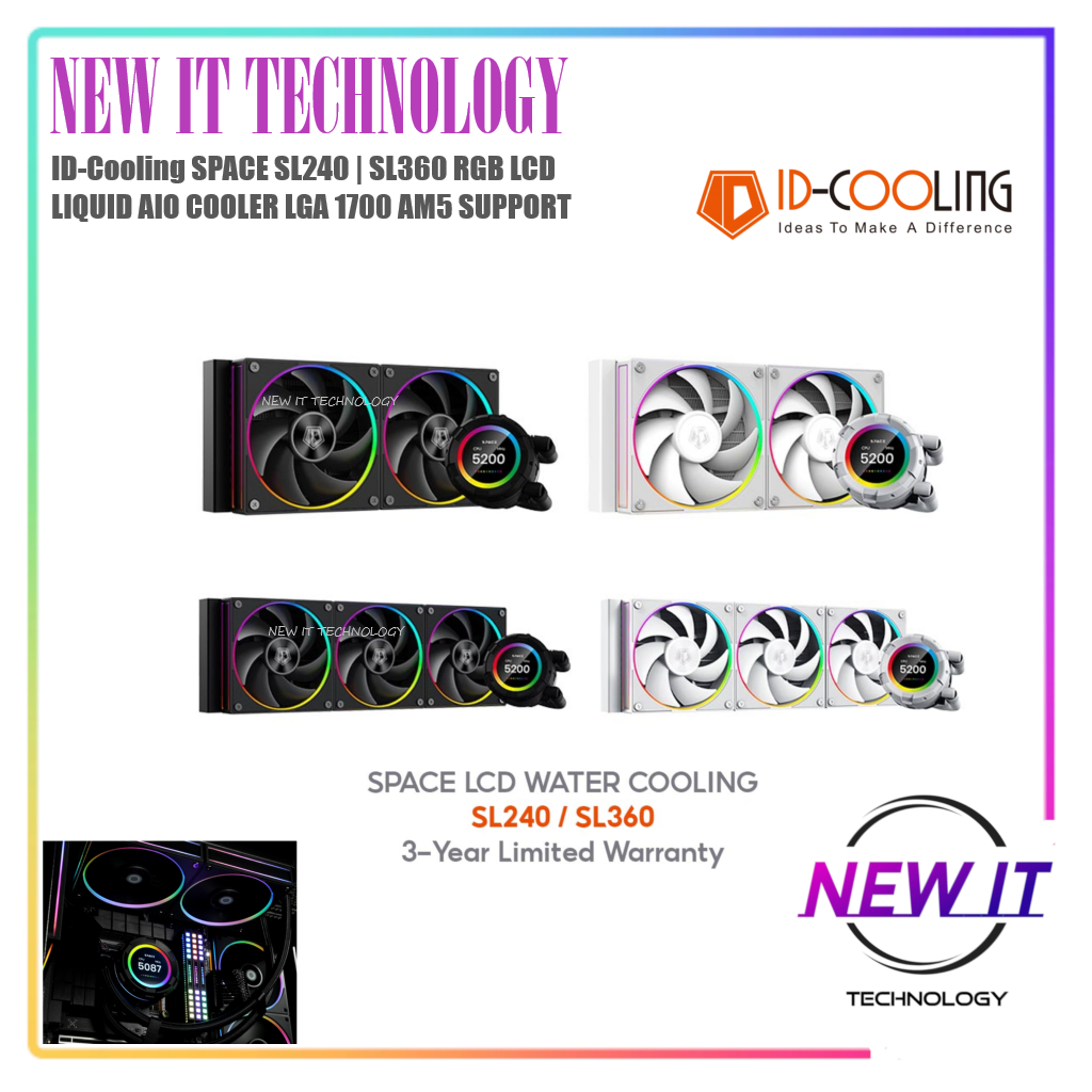 ID-COOLING SPACE LCD Watercooling SL360 / SL240 XE Black & White PC Desktop AIO Liquid Cooler LGA170