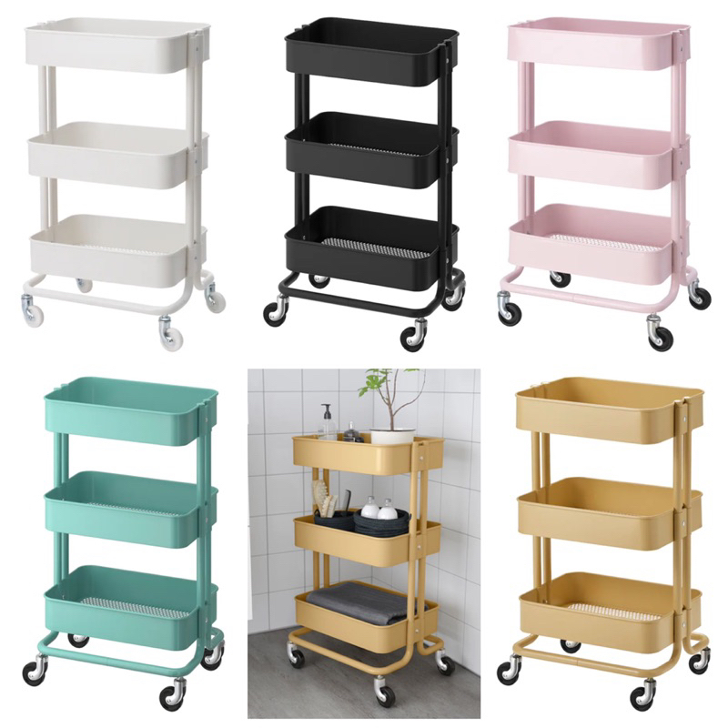 RASKOG รถเข็นเหล็กโลหะ Ikea Troli serbaguna Troli Dapur Rak Pampers