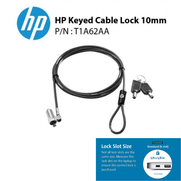 HP Notebook/Laptop Keyed Cable Lock 7 x 3mm Security Lock T1A62AA (มาตรฐาน K Slot)
